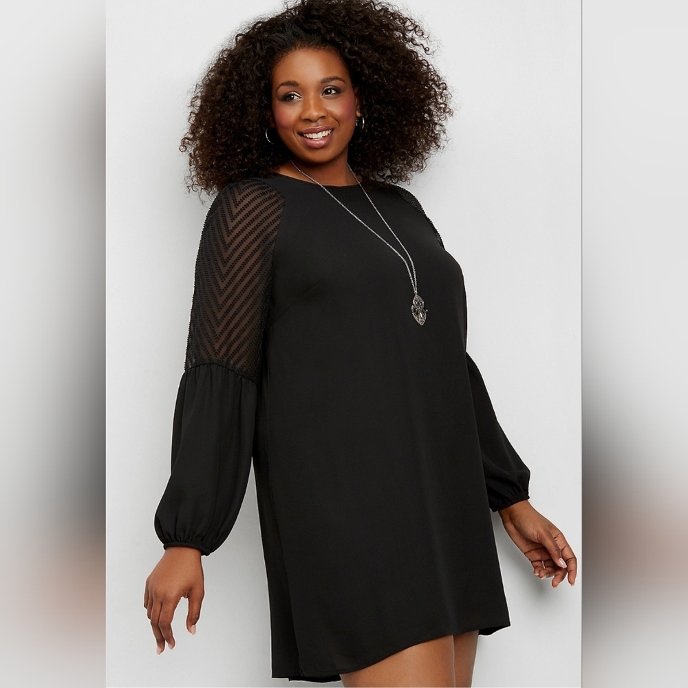 Maurices Chiffon Shift Dress with Textured Chevron Sleeve Detail Plus Size 3x